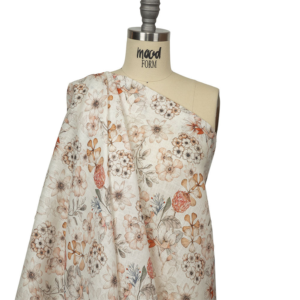 Peach, Red and White Floral Lightweight Linen Woven Drape Peach, Red and White Floral Lightweight Linen Woven Drape