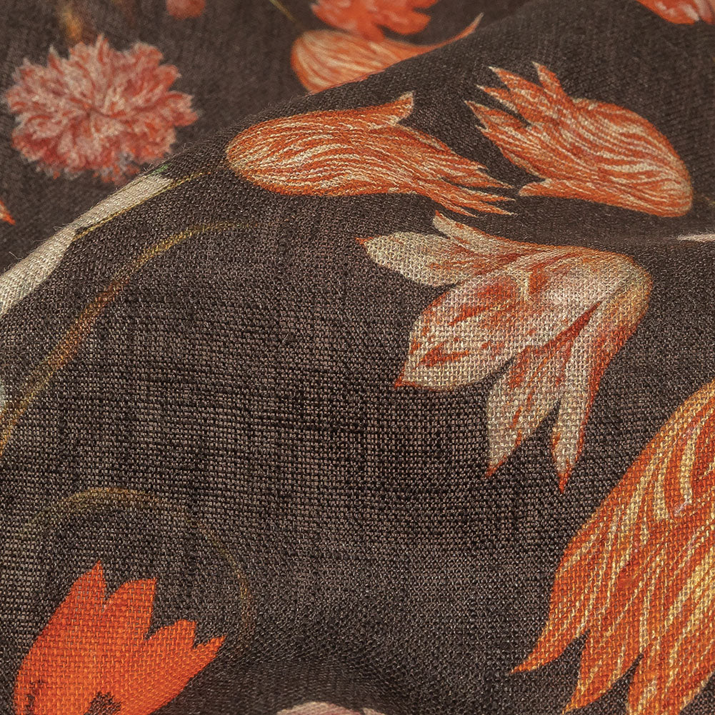 Red, Orange and Dark Brown Bouquets Lightweight Linen Woven Detail Red, Orange and Dark Brown Bouquets Lightweight Linen Woven Detail