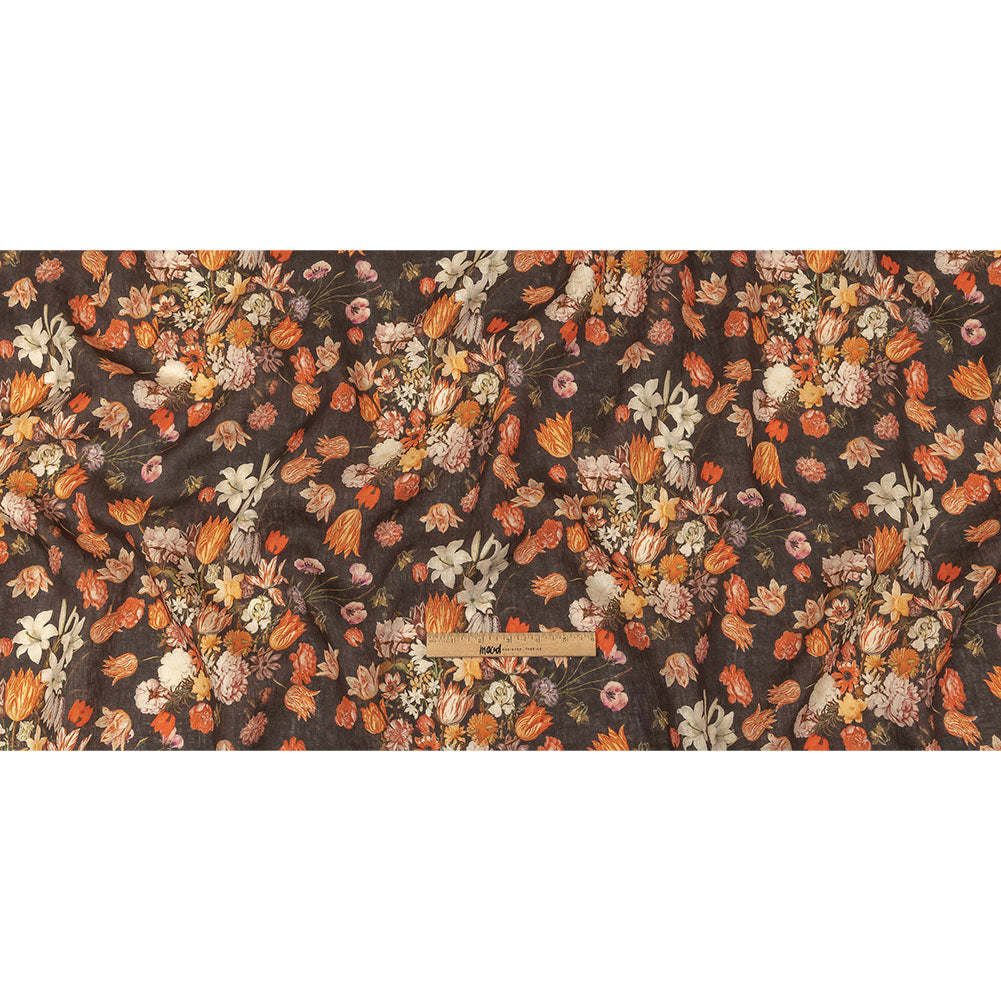Red, Orange and Dark Brown Bouquets Lightweight Linen Woven Full Red, Orange and Dark Brown Bouquets Lightweight Linen Woven Full
