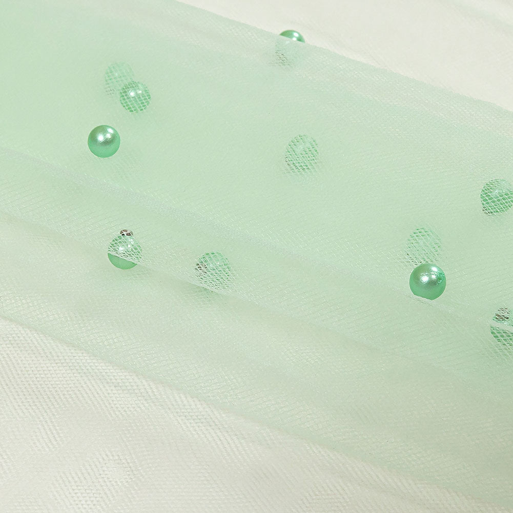 Beaded Tulle - Aqua - Sylvie Collection - Folded Beaded Tulle - Aqua - Sylvie Collection - Folded