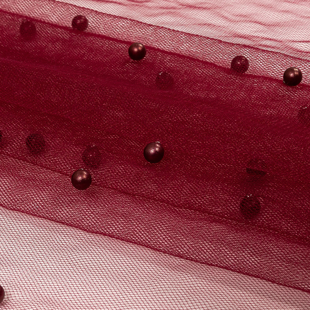Beaded Tulle - Burgundy - Sylvie Collection Beaded Tulle - Burgundy - Sylvie Collection