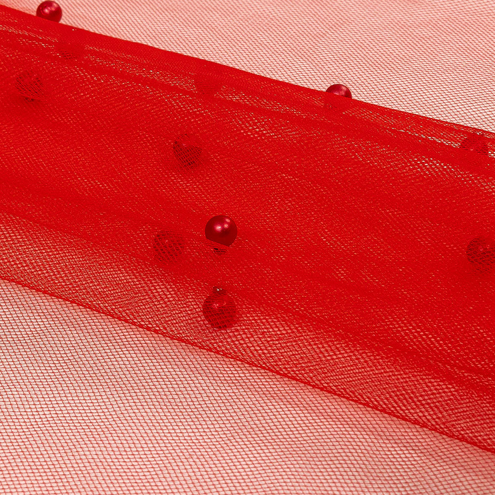 Beaded Tulle - Red - Sylvie Collection - Folded Beaded Tulle - Red - Sylvie Collection - Folded