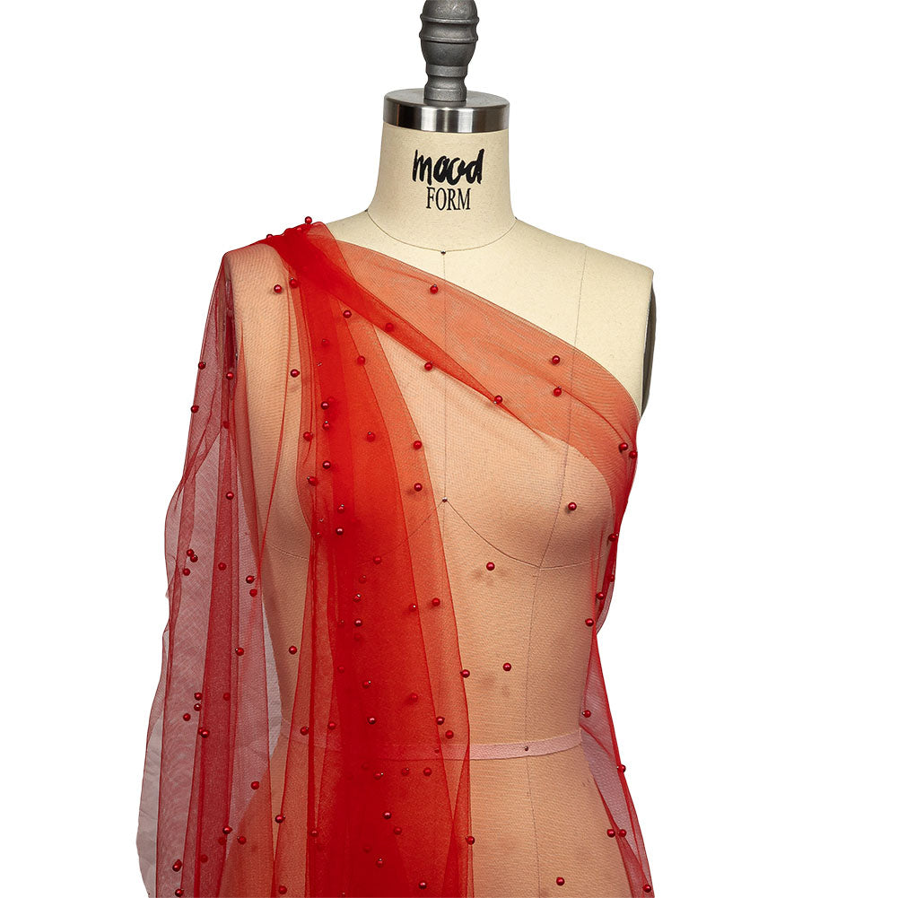 Beaded Tulle - Red - Sylvie Collection - Drape Beaded Tulle - Red - Sylvie Collection - Drape