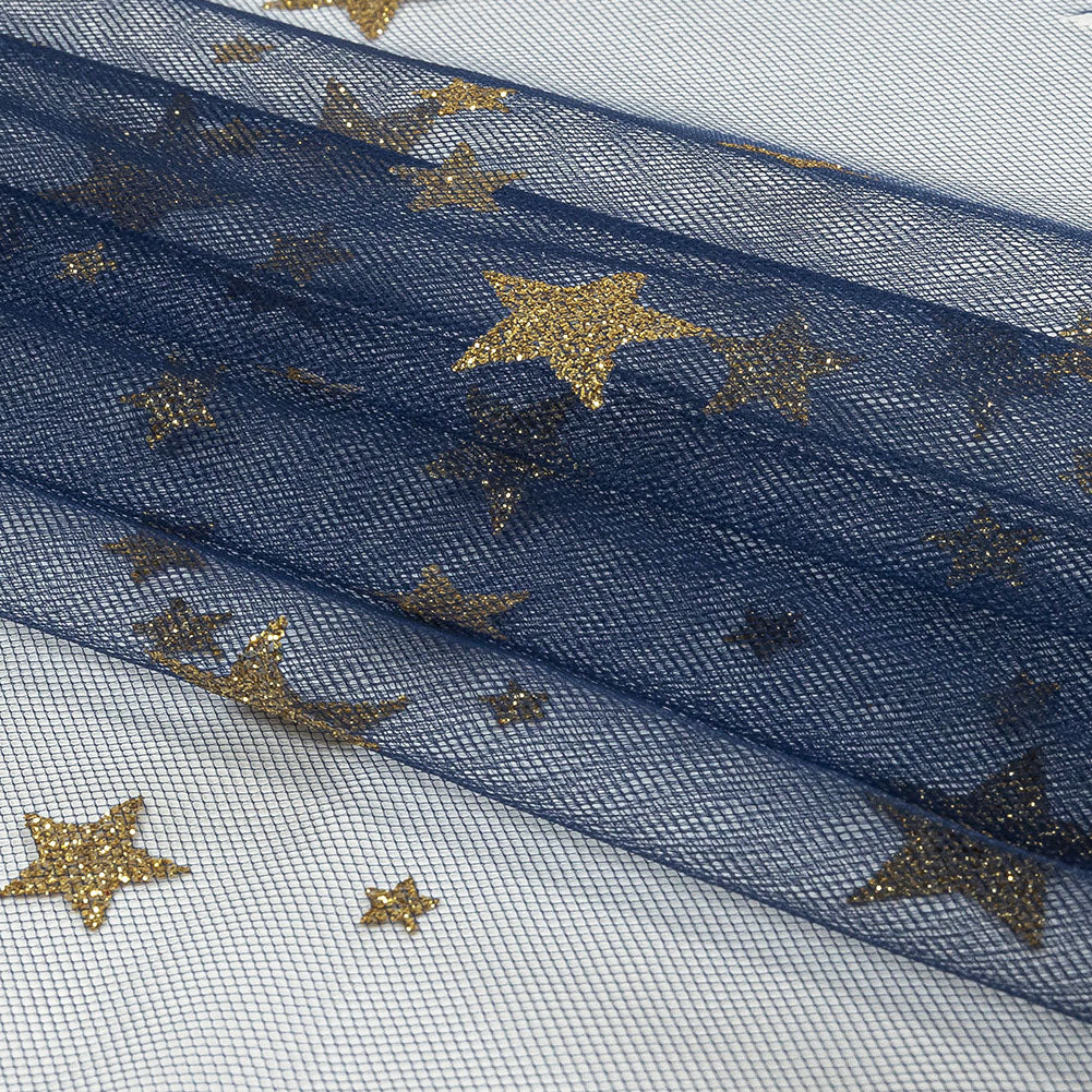 Starry Glitter Tulle - Bright Navy - Folded Starry Glitter Tulle - Bright Navy - Folded