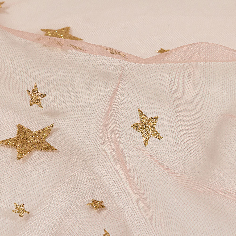 Starry Glitter Tulle - Pale Pink Folded Starry Glitter Tulle - Pale Pink Folded