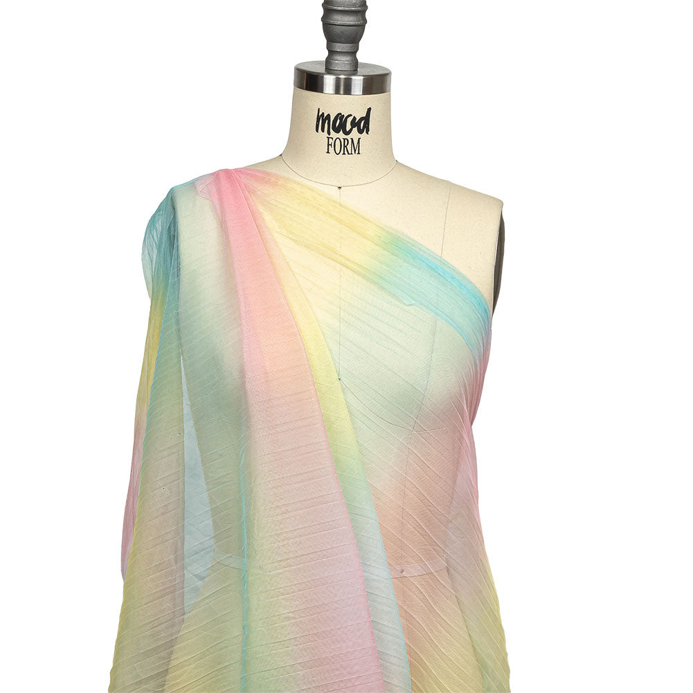 Sea Pink, Yellow and Blue Gradient Stripes Pleated Tulle Detail Sea Pink, Yellow and Blue Gradient Stripes Pleated Tulle Detail