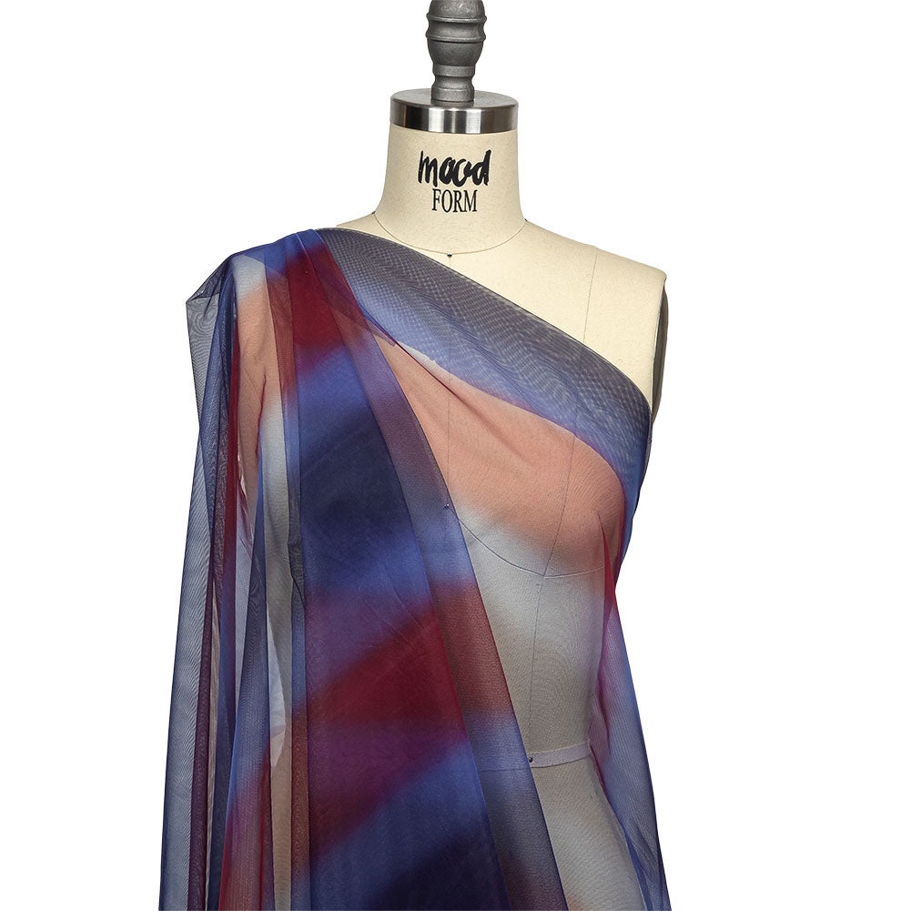 Ombre Stripes Shadow Tulle - Red, Mazarine Blue and Navy Ombre Stripes Shadow Tulle - Red, Mazarine Blue and Navy