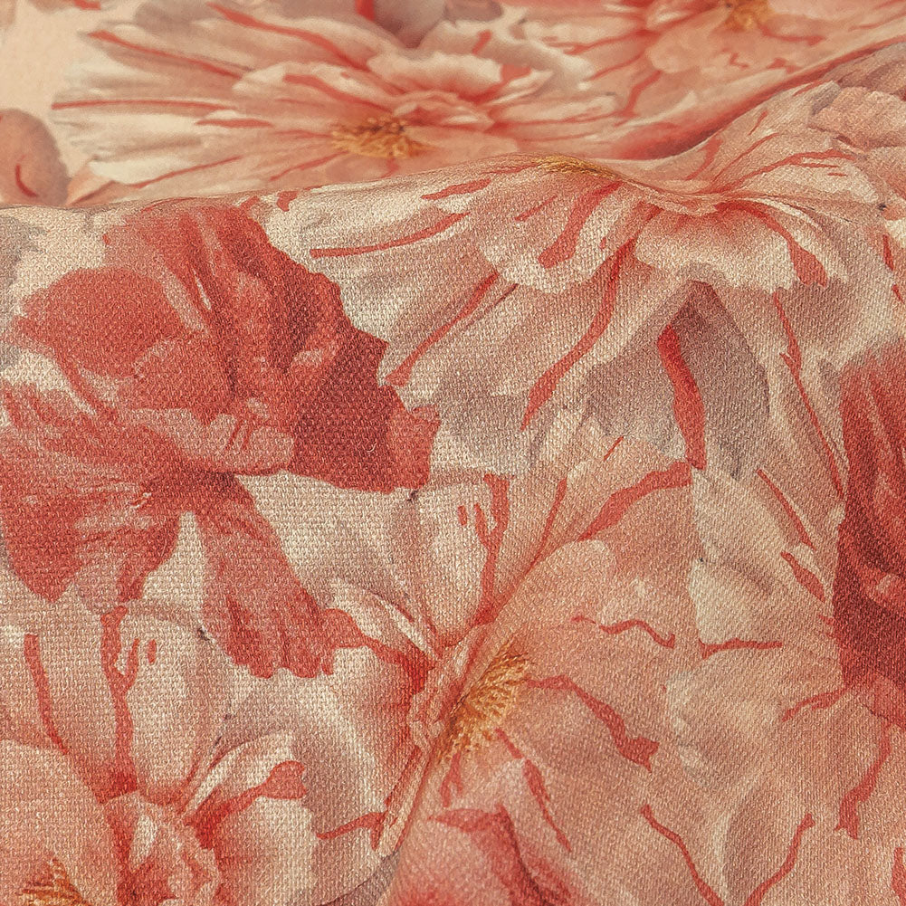 Pink, Red and Gray Packed Florals Stretch Linen and Rayon Woven Detail Pink, Red and Gray Packed Florals Stretch Linen and Rayon Woven Detail
