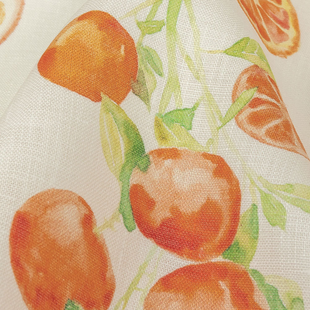 White, Orange and Green Citrus Medium Weight Linen Woven Detail White, Orange and Green Citrus Medium Weight Linen Woven Detail