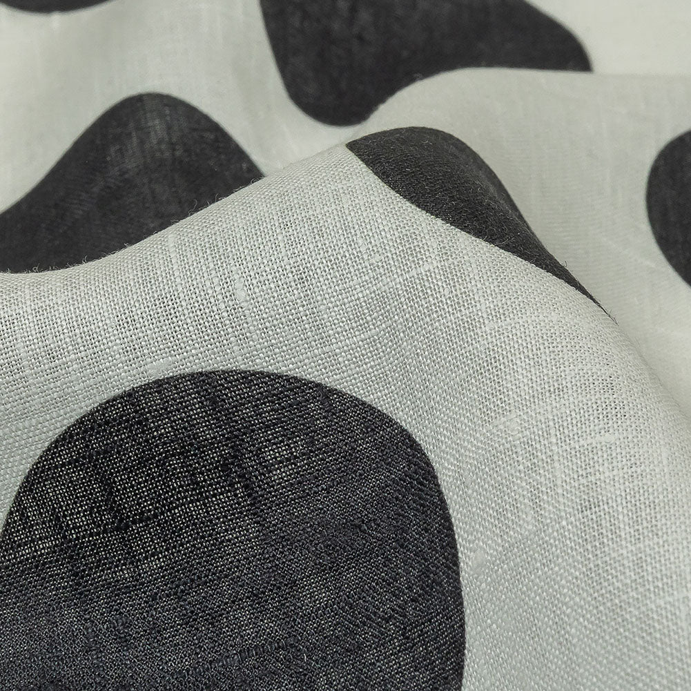 Black and White Big Polka Dots Medium Weight Linen Woven Detail Black and White Big Polka Dots Medium Weight Linen Woven Detail