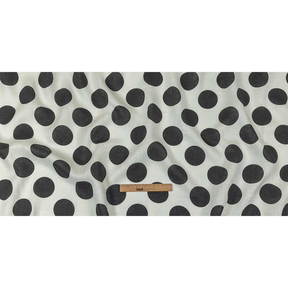 Black and White Big Polka Dots Medium Weight Linen Woven Full Black and White Big Polka Dots Medium Weight Linen Woven Full