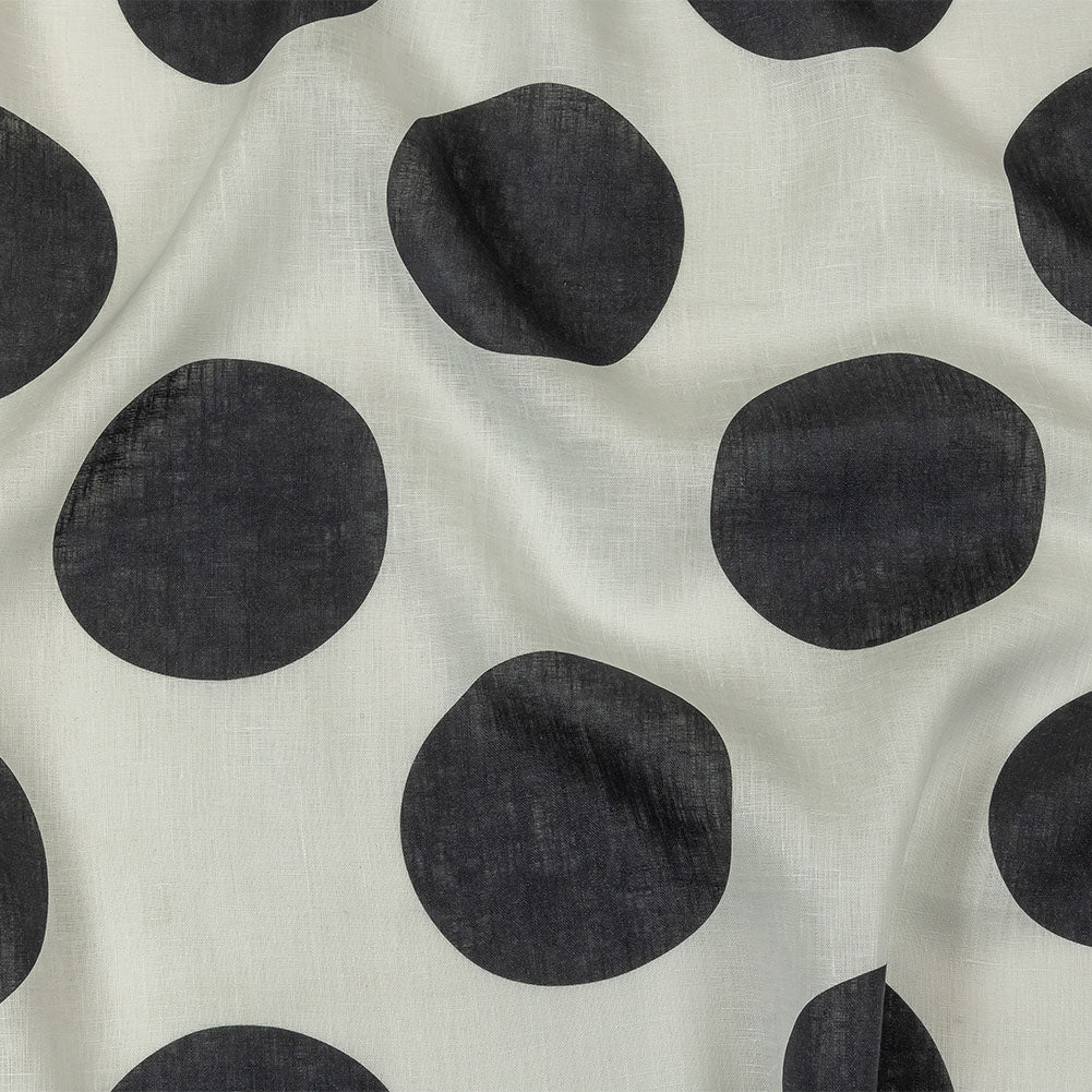 Medium Weight Linen Woven Print - Black and White Oversized Polka Dots Medium Weight Linen Woven Print - Black and White Oversized Polka Dots
