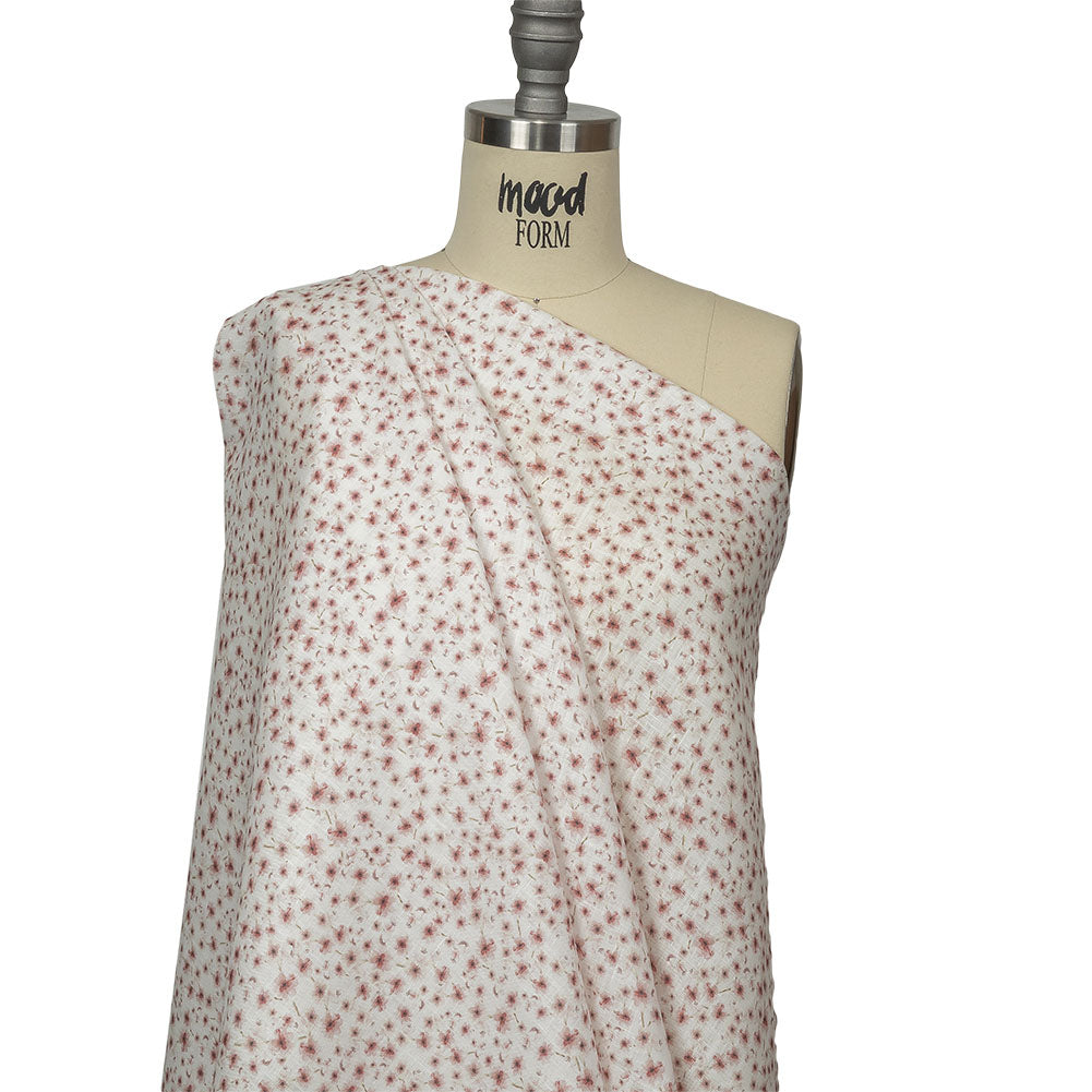 Pink and White Fluttering Flowers Medium Weight Linen Woven Drape Pink and White Fluttering Flowers Medium Weight Linen Woven Drape