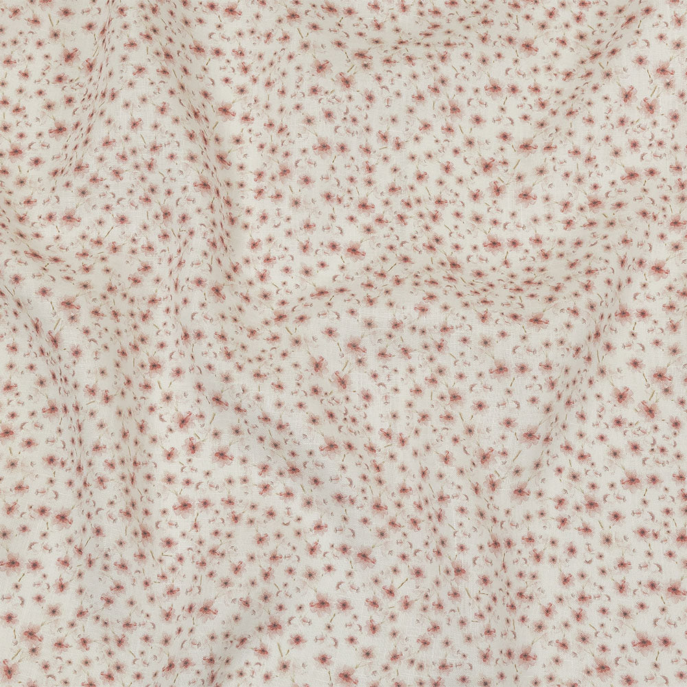Pink and White Fluttering Flowers Medium Weight Linen Woven Pink and White Fluttering Flowers Medium Weight Linen Woven