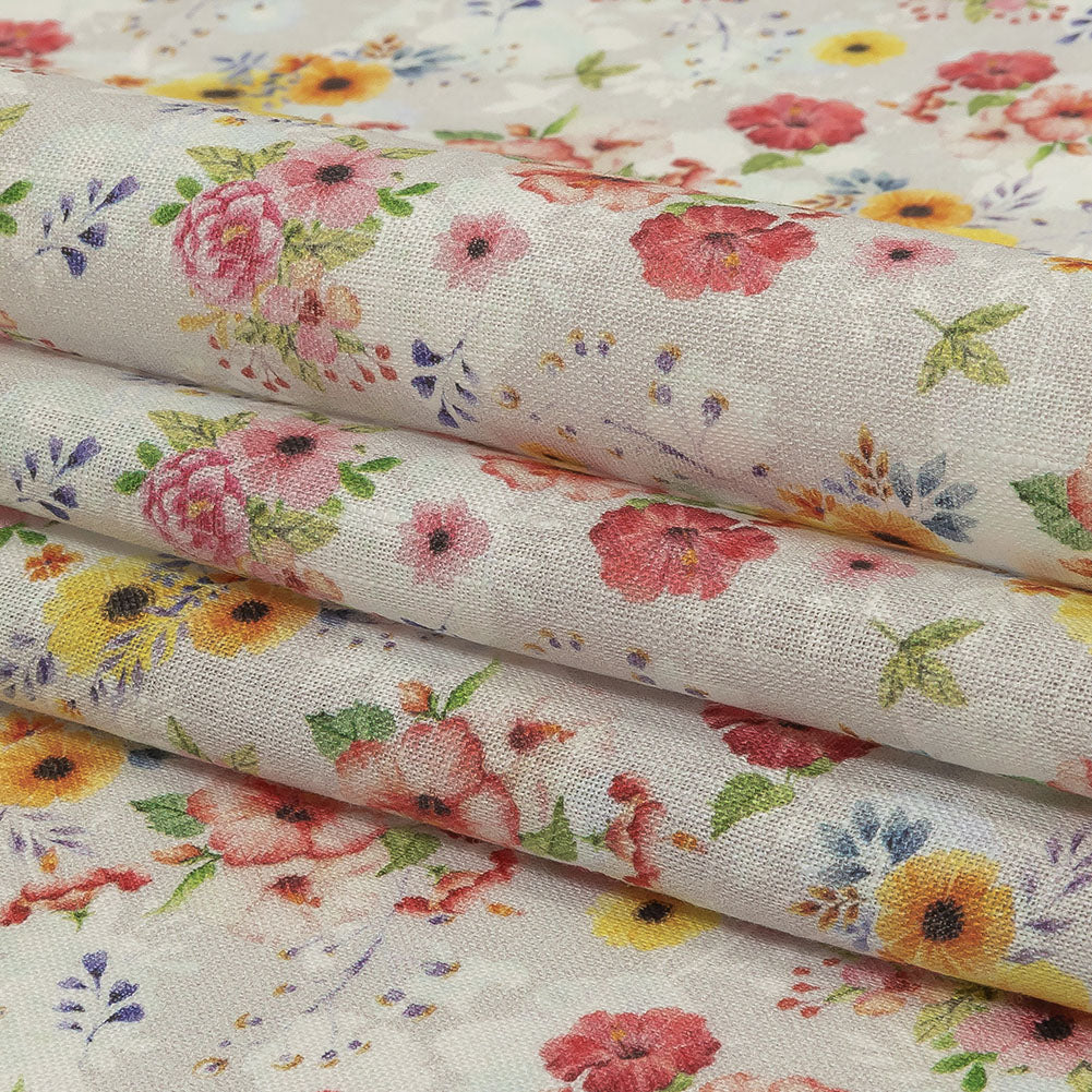 Pink, Yellow and Gray Wildflowers Medium Weight Linen Woven Folded Pink, Yellow and Gray Wildflowers Medium Weight Linen Woven Folded