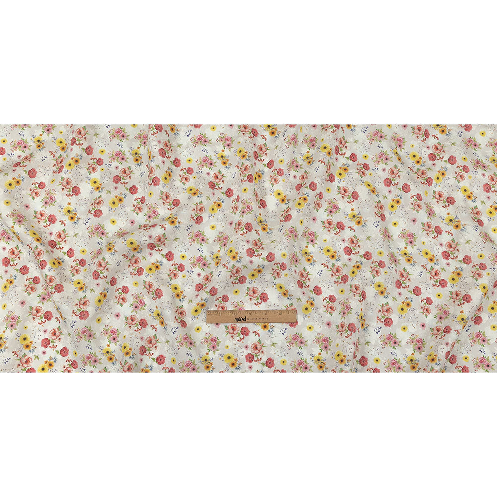 Pink, Yellow and Gray Wildflowers Medium Weight Linen Woven Full Pink, Yellow and Gray Wildflowers Medium Weight Linen Woven Full