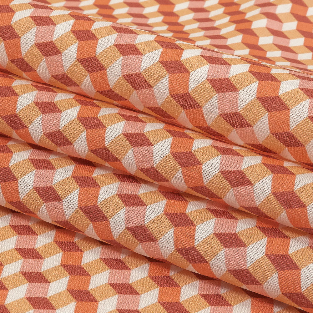 Pink, Creamsicle and Burgundy Diamond Illusion Medium Weight Linen Woven Folded Pink, Creamsicle and Burgundy Diamond Illusion Medium Weight Linen Woven Folded