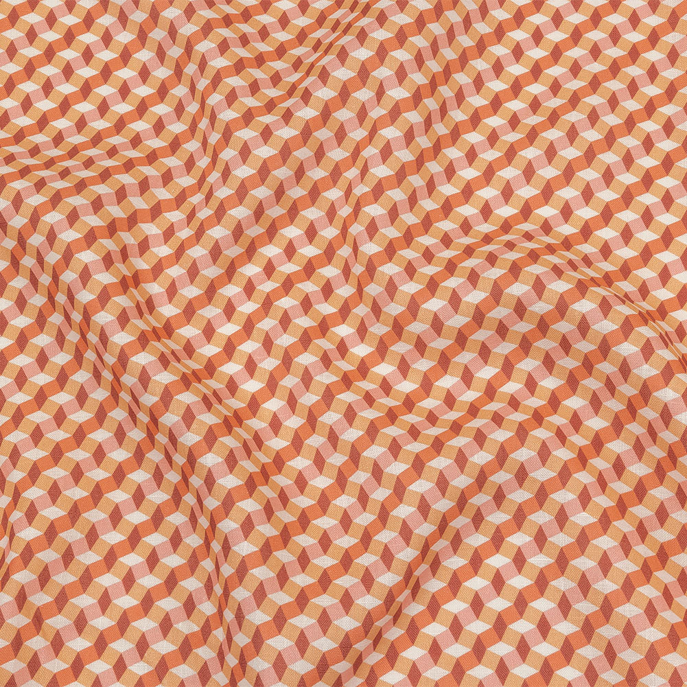 Pink, Creamsicle and Burgundy Diamond Illusion Medium Weight Linen Woven Pink, Creamsicle and Burgundy Diamond Illusion Medium Weight Linen Woven