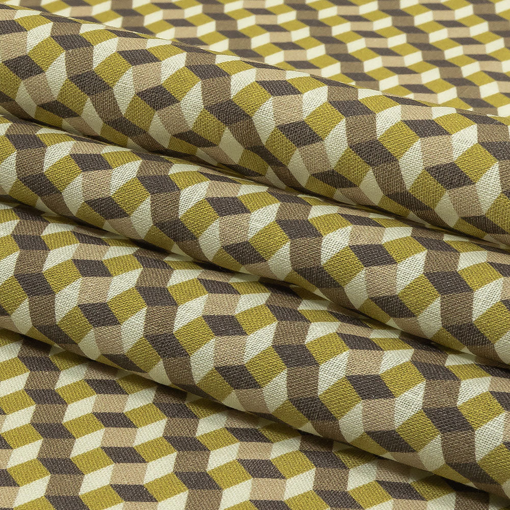 Olive, Brown and Beige Diamond Illusion Medium Weight Linen Woven Folded Olive, Brown and Beige Diamond Illusion Medium Weight Linen Woven Folded
