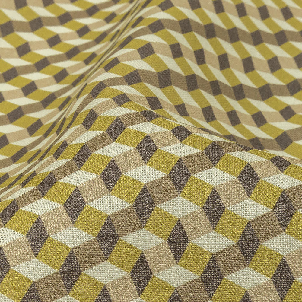 Olive, Brown and Beige Diamond Illusion Medium Weight Linen Woven Detail Olive, Brown and Beige Diamond Illusion Medium Weight Linen Woven Detail