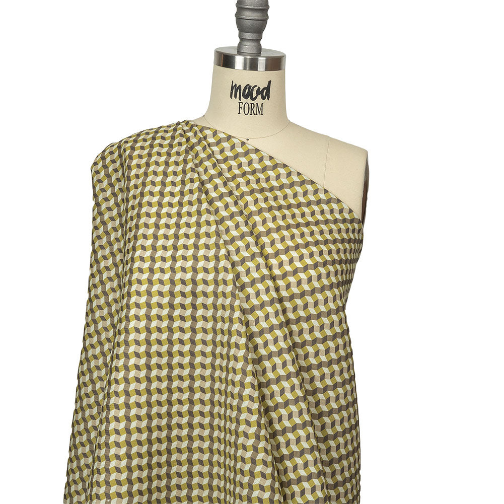 Olive, Brown and Beige Diamond Illusion Medium Weight Linen Woven Drape Olive, Brown and Beige Diamond Illusion Medium Weight Linen Woven Drape