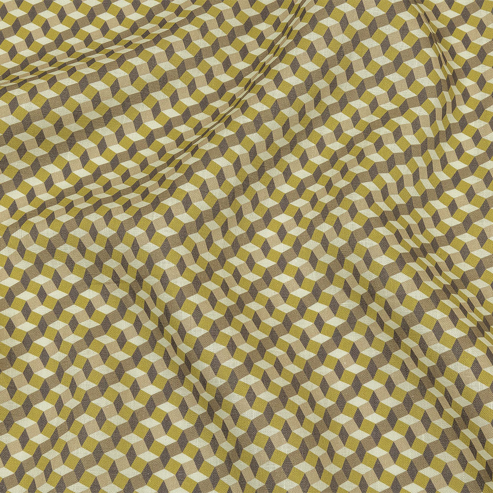 Olive, Brown and Beige Diamond Illusion Medium Weight Linen Woven Olive, Brown and Beige Diamond Illusion Medium Weight Linen Woven