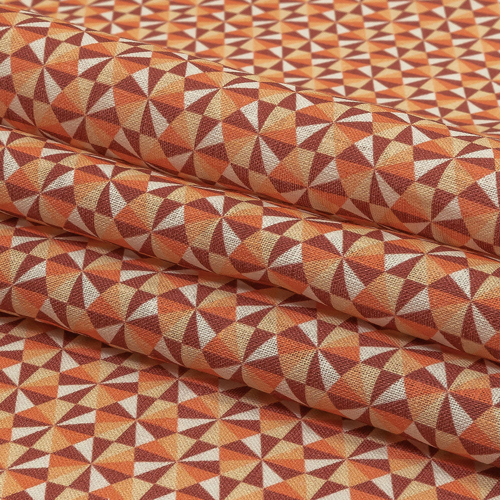Orange, Pink and Dark Red Hexagon Pinwheels Medium Weight Linen Woven Folded Orange, Pink and Dark Red Hexagon Pinwheels Medium Weight Linen Woven Folded