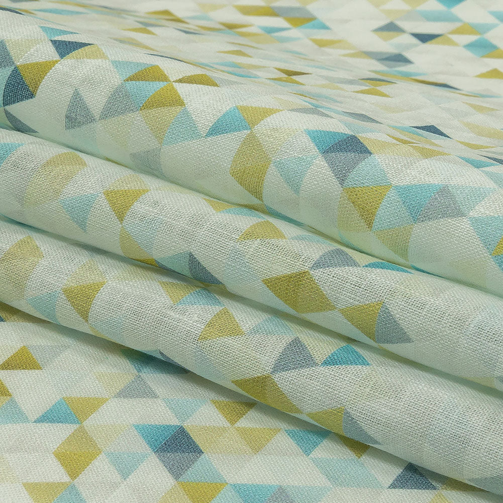 Blue, Lime and White Triangles Medium Weight Linen Woven Folded Blue, Lime and White Triangles Medium Weight Linen Woven Folded