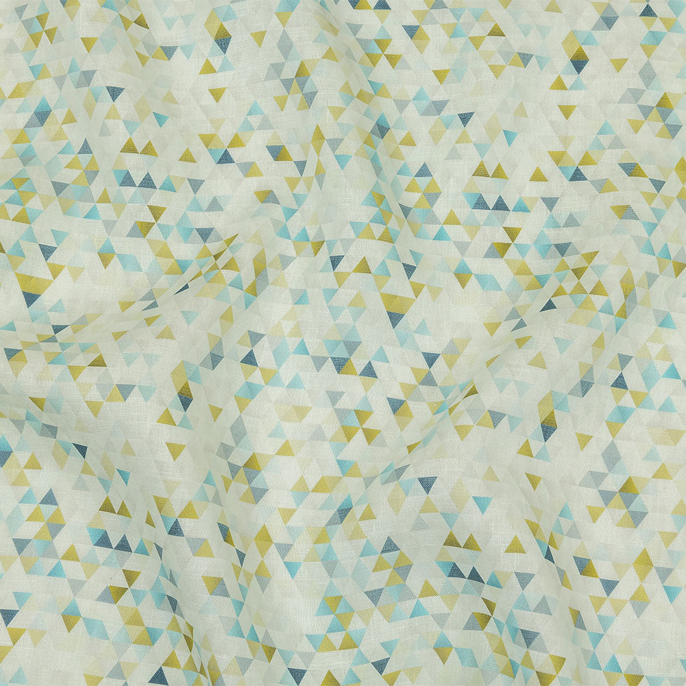 Blue, Lime and White Triangles Medium Weight Linen Woven Blue, Lime and White Triangles Medium Weight Linen Woven