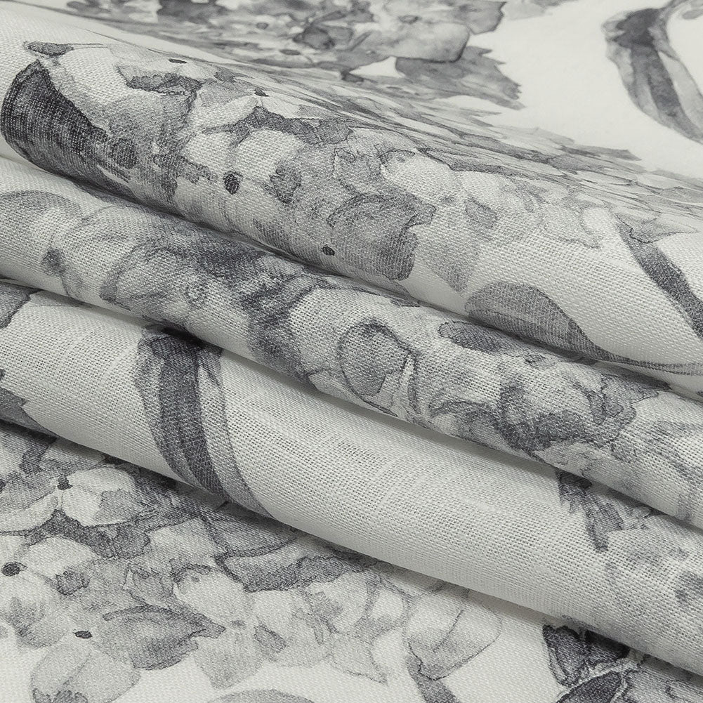 Gray and White Hydrangeas Medium Weight Linen Woven Folded Gray and White Hydrangeas Medium Weight Linen Woven Folded