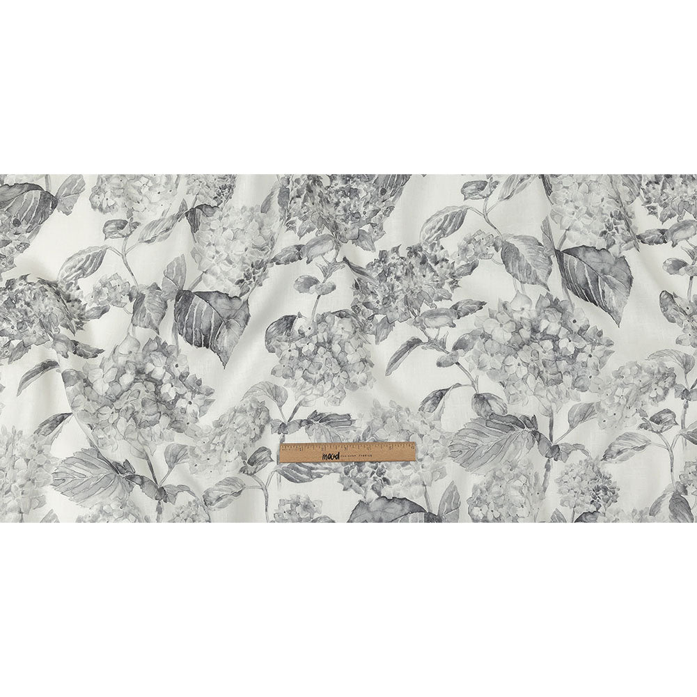 Gray and White Hydrangeas Medium Weight Linen Woven Full Gray and White Hydrangeas Medium Weight Linen Woven Full