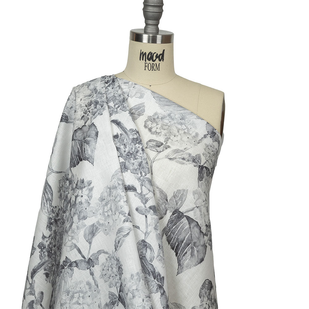 Gray and White Hydrangeas Medium Weight Linen Woven Drape Gray and White Hydrangeas Medium Weight Linen Woven Drape