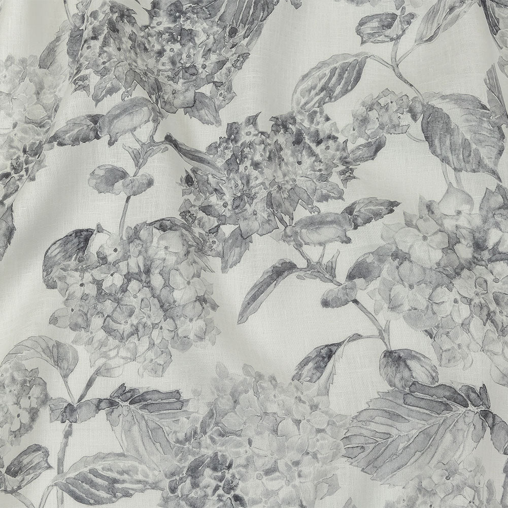 Gray and White Hydrangeas Medium Weight Linen Woven Gray and White Hydrangeas Medium Weight Linen Woven