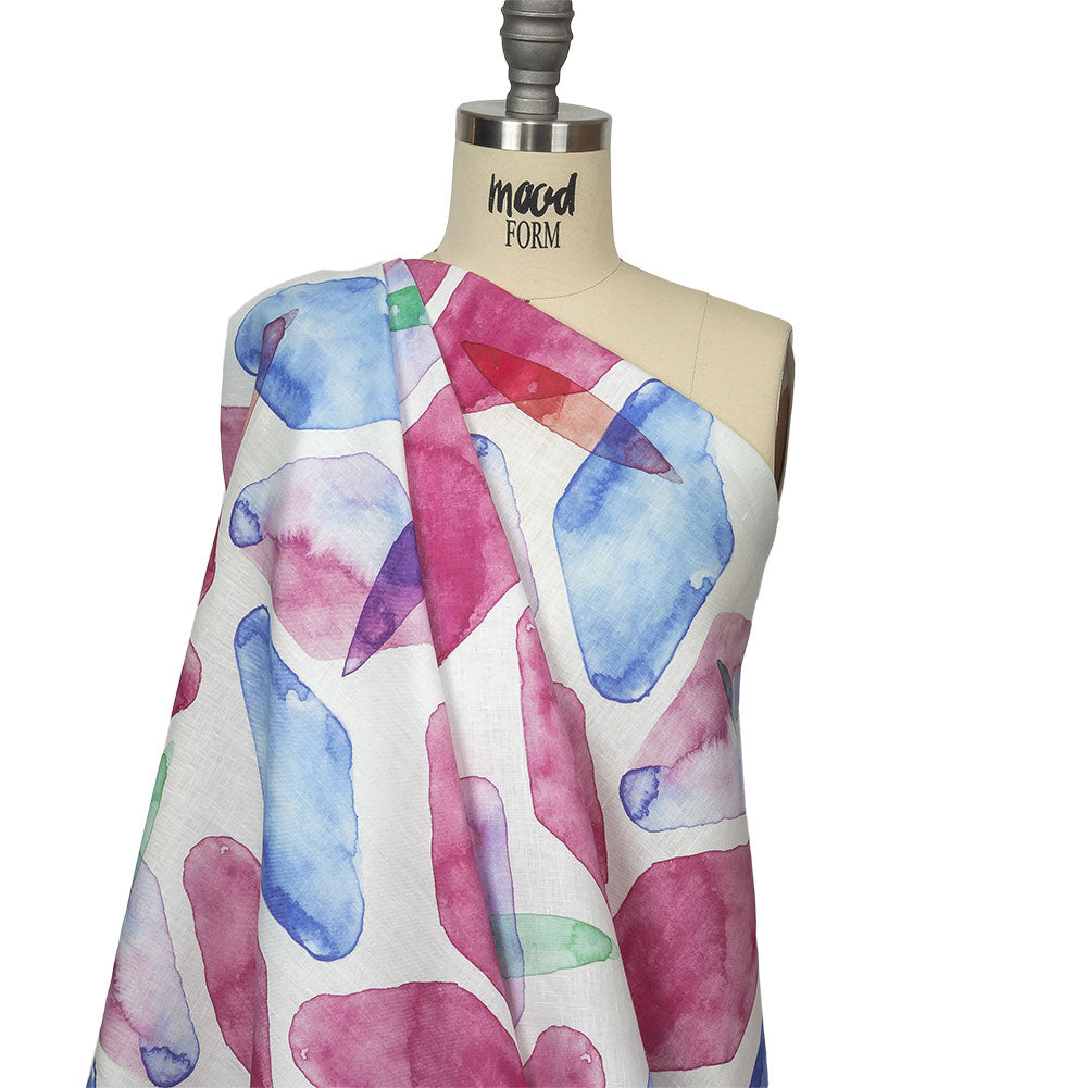 Pink, Blue and Green Painterly Geometry Medium Weight Linen Woven Drape Pink, Blue and Green Painterly Geometry Medium Weight Linen Woven Drape