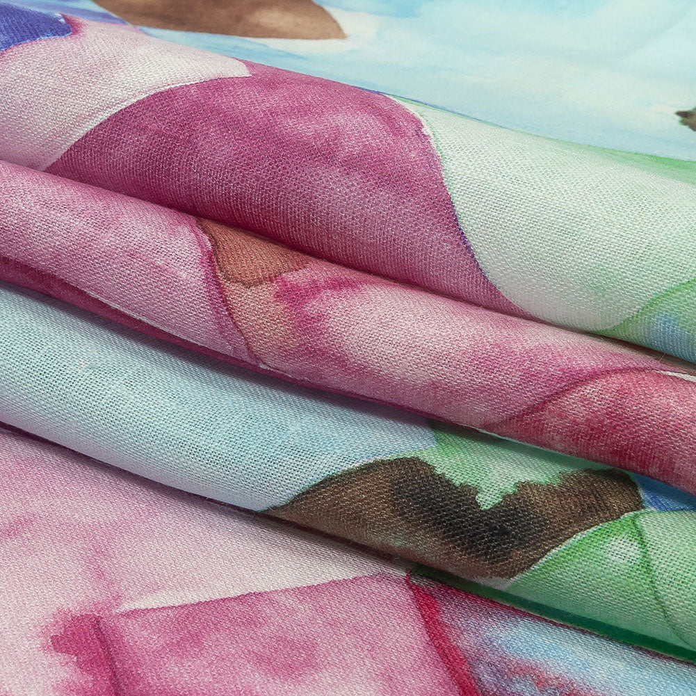 Pink, Blue and Green Watercolor Geometrics Medium Weight Linen Woven - Folded Pink, Blue and Green Watercolor Geometrics Medium Weight Linen Woven - Folded