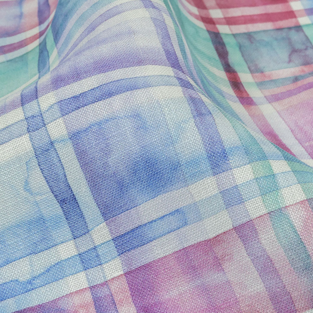 Purple, Teal and Pink Watercolor Plaid Medium Weight Linen Woven Detail Purple, Teal and Pink Watercolor Plaid Medium Weight Linen Woven Detail