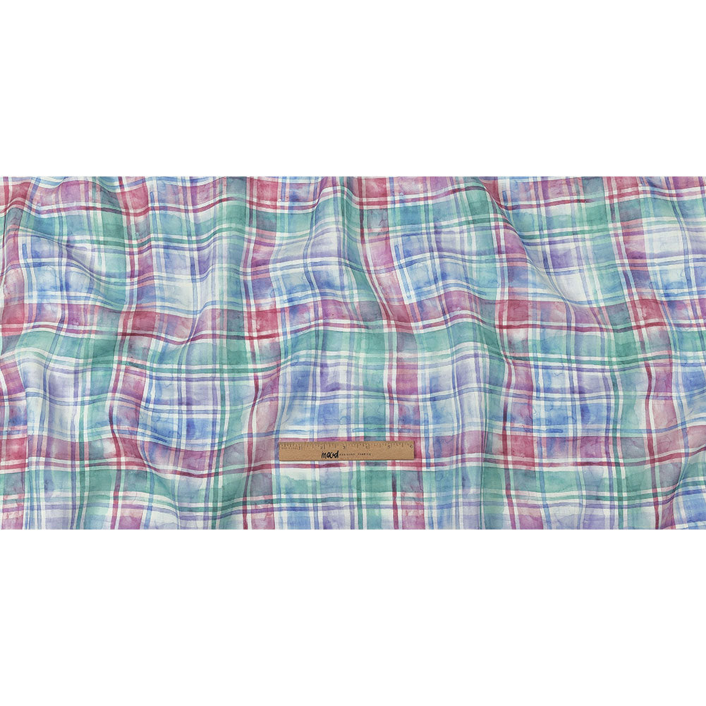 Purple, Teal and Pink Watercolor Plaid Medium Weight Linen Woven Full Purple, Teal and Pink Watercolor Plaid Medium Weight Linen Woven Full