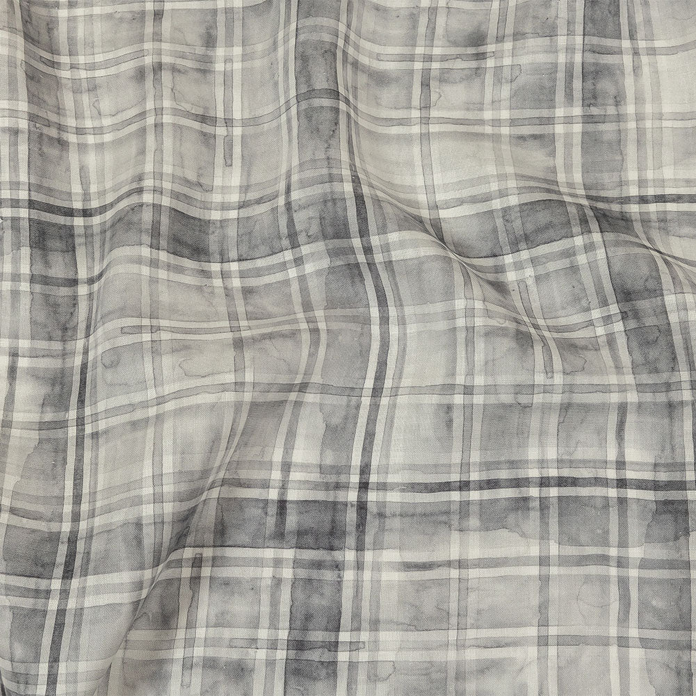 Gray and White Watercolor Plaid Medium Weight Linen Woven Gray and White Watercolor Plaid Medium Weight Linen Woven