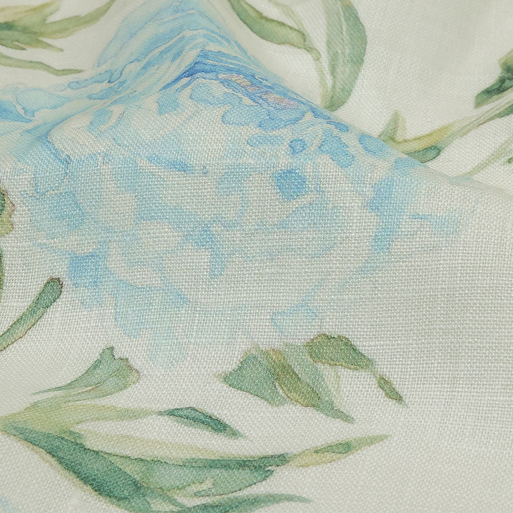 Blue, Green and White Watercolor Roses Medium Weight Linen Woven Detail Blue, Green and White Watercolor Roses Medium Weight Linen Woven Detail