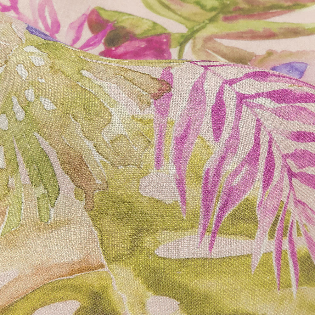 Pink, Purple and Green Watercolor Tropical Plants and Pineapples Medium Weight Linen Woven Detail Pink, Purple and Green Watercolor Tropical Plants and Pineapples Medium Weight Linen Woven Detail
