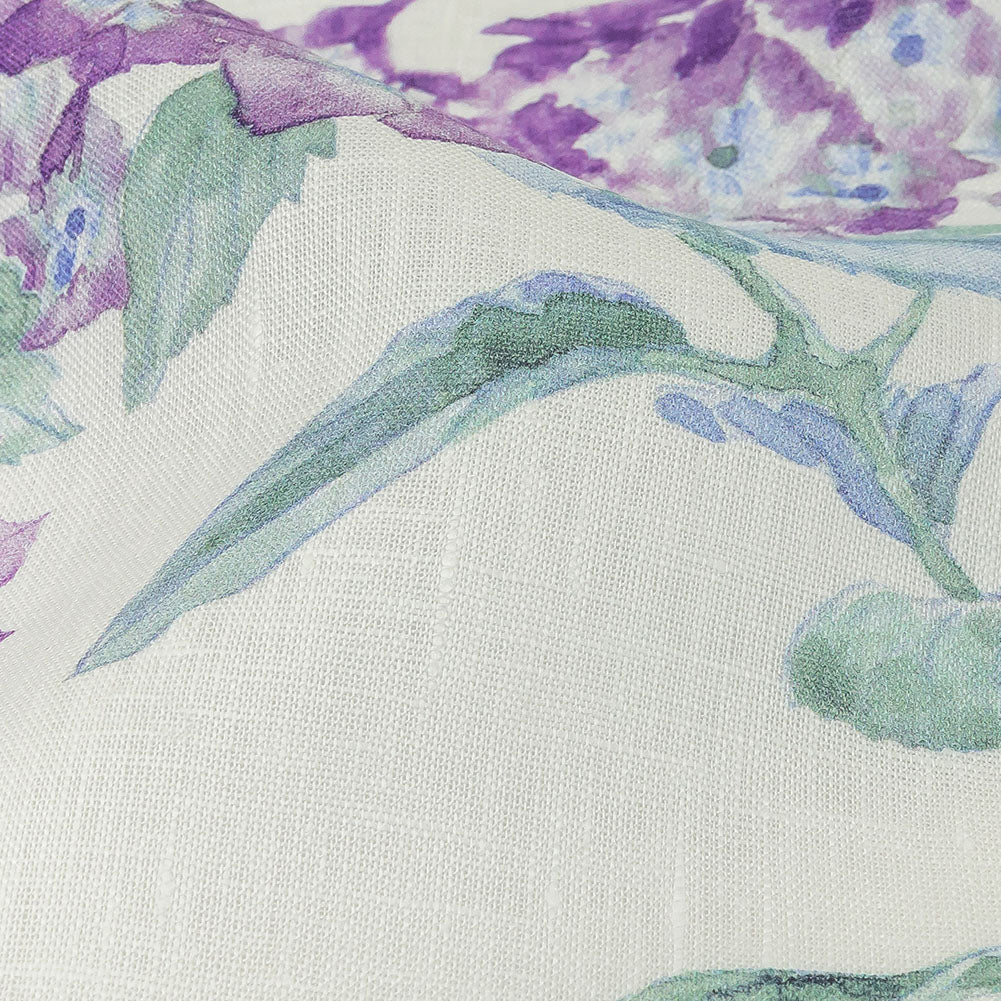 Purple, Green and White Hydrangeas Medium Weight Linen Woven Detail Purple, Green and White Hydrangeas Medium Weight Linen Woven Detail