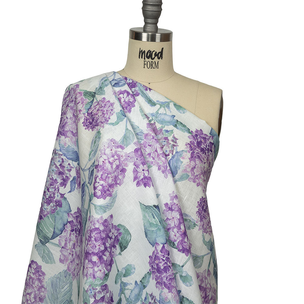 Purple, Green and White Hydrangeas Medium Weight Linen Woven Drape Purple, Green and White Hydrangeas Medium Weight Linen Woven Drape
