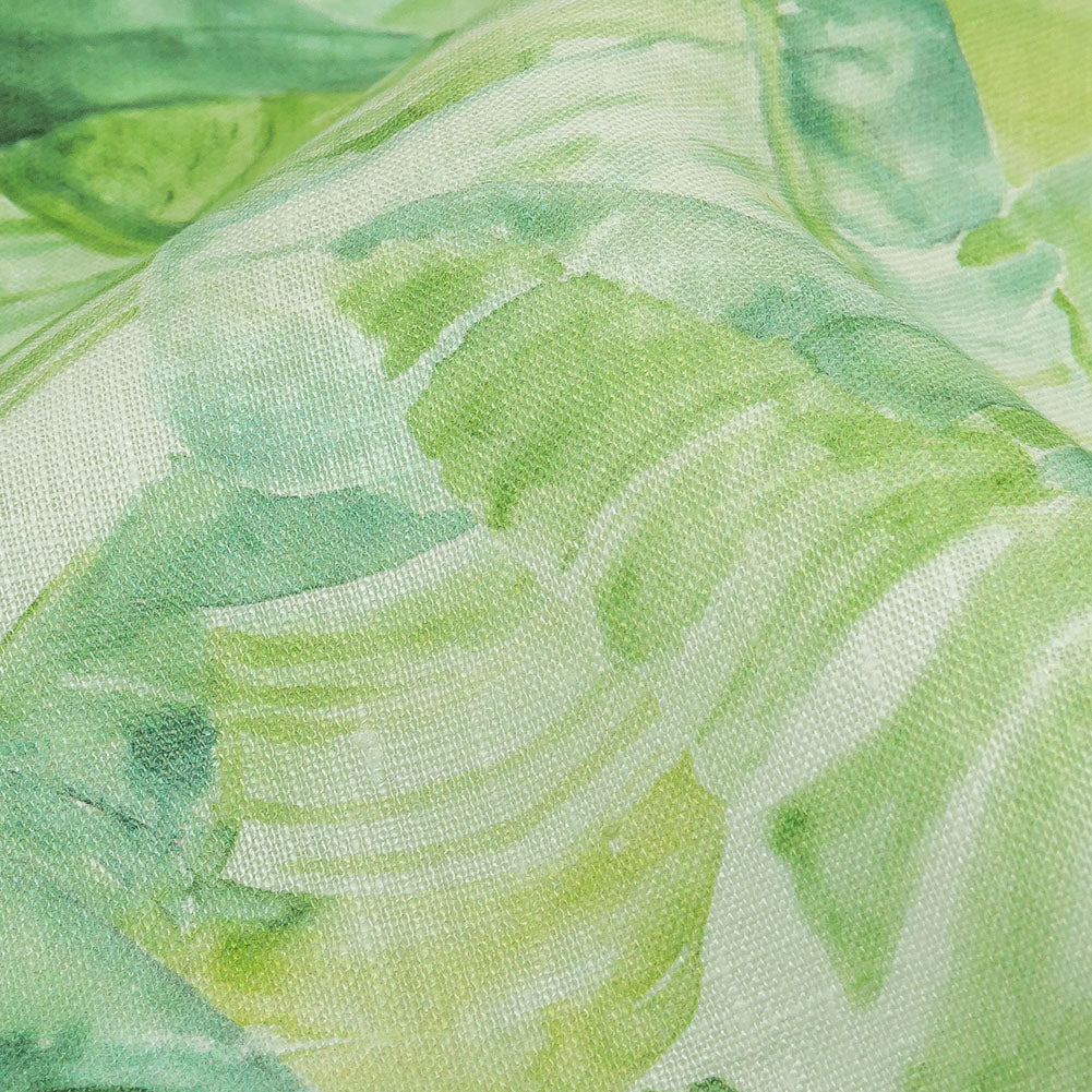 Brilliant Green Palm Leaves Medium Weight Linen Woven Detail Brilliant Green Palm Leaves Medium Weight Linen Woven Detail