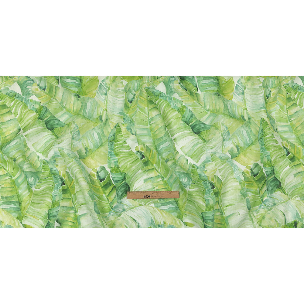 Brilliant Green Palm Leaves Medium Weight Linen Woven Full Brilliant Green Palm Leaves Medium Weight Linen Woven Full