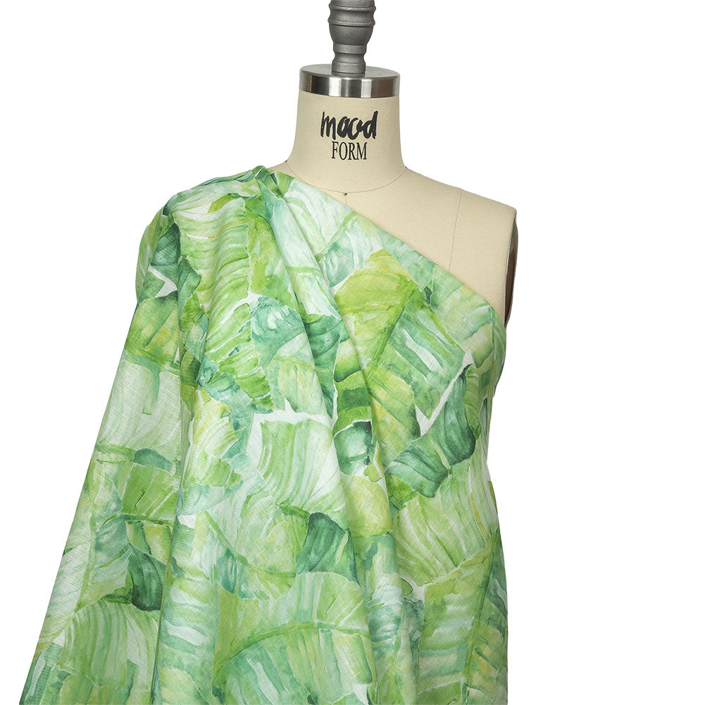 Brilliant Green Palm Leaves Medium Weight Linen Woven Drape Brilliant Green Palm Leaves Medium Weight Linen Woven Drape