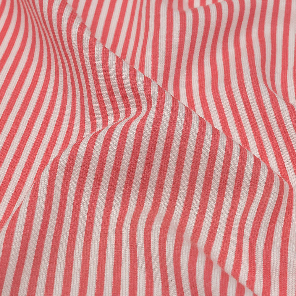 Bubblegum and White Candy Striped Cotton and Rayon Jersey Detail Bubblegum and White Candy Striped Cotton and Rayon Jersey Detail