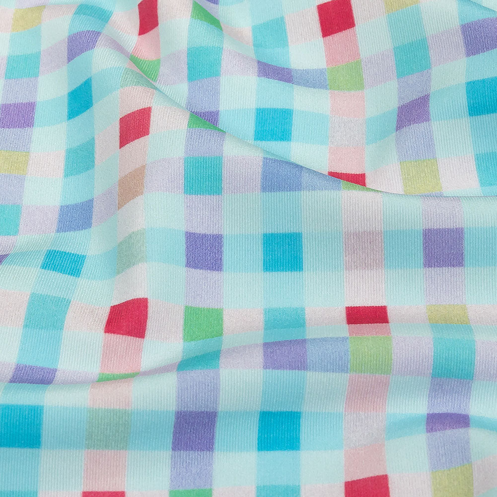 Blue, Purple and Pink Little checks UV Protective Compression Swimwear Tricot with Aloe Vera Microcapsules - Detail Blue, Purple and Pink Little checks UV Protective Compression Swimwear Tricot with Aloe Vera Microcapsules - Detail