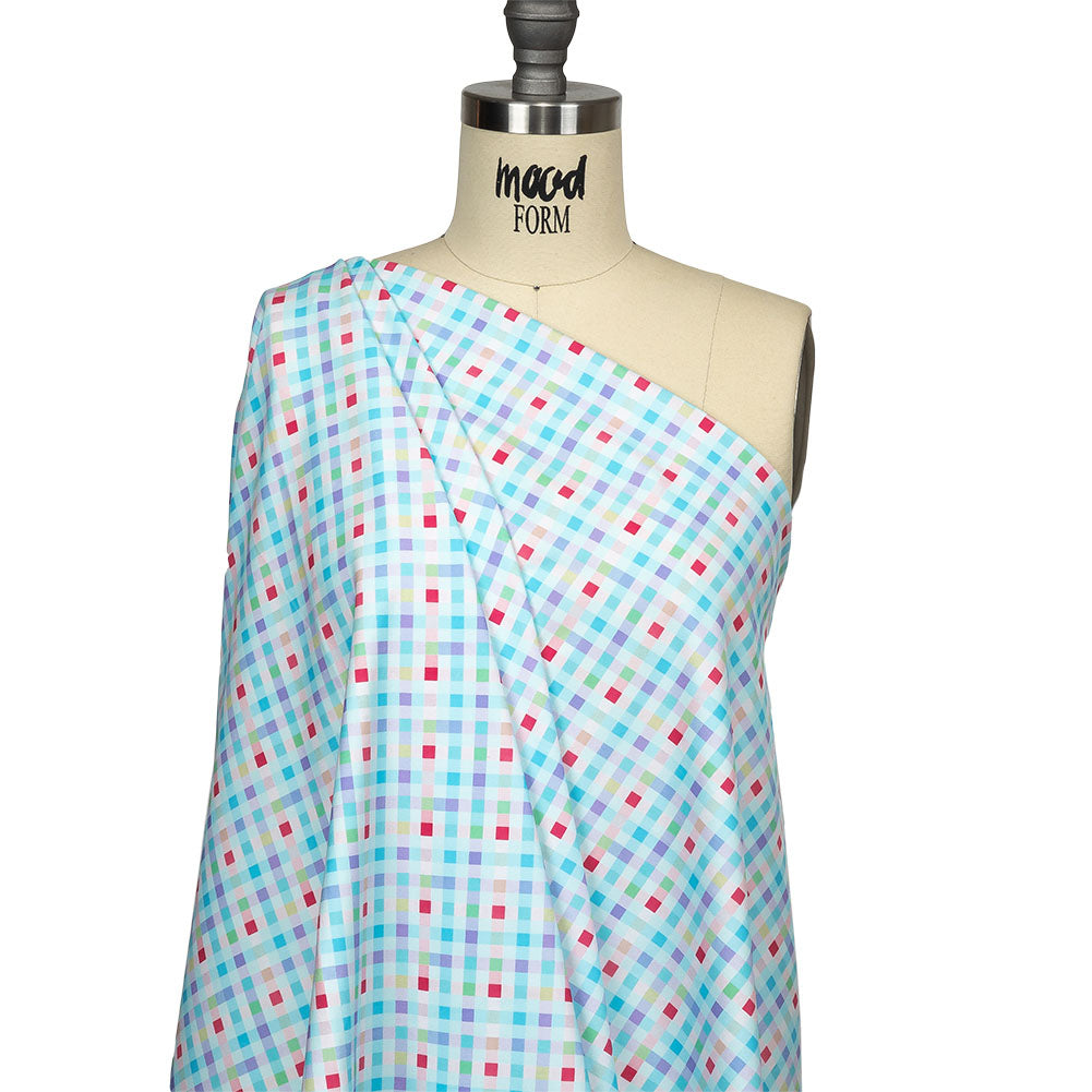 Blue, Purple and Pink Little checks UV Protective Compression Swimwear Tricot with Aloe Vera Microcapsules - Drape Blue, Purple and Pink Little checks UV Protective Compression Swimwear Tricot with Aloe Vera Microcapsules - Drape