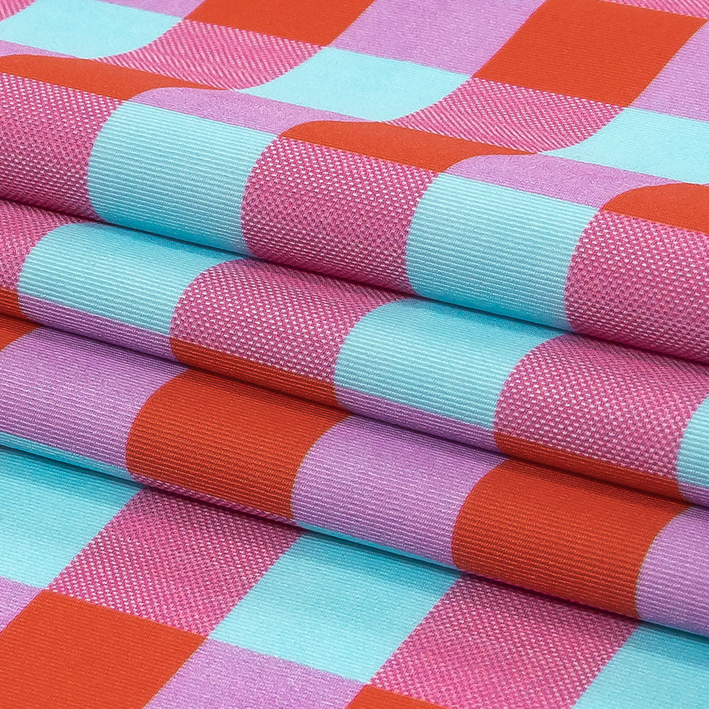 Red Orange and Aqua Checks UV Protective Compression Swimwear Tricot with Aloe Vera Microcapsules Red Orange and Aqua Checks UV Protective Compression Swimwear Tricot with Aloe Vera Microcapsules