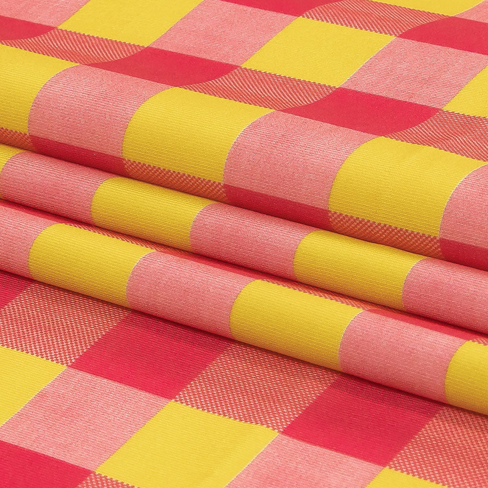 Hot Pink and Yellow Checks UV Protective Compression Swimwear Tricot with Aloe Vera Microcapsules Hot Pink and Yellow Checks UV Protective Compression Swimwear Tricot with Aloe Vera Microcapsules
